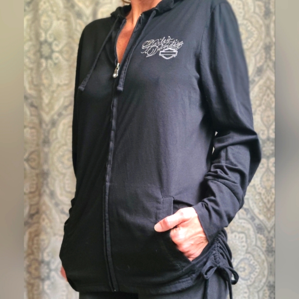Size M Women's Harley-Davidson Lightweight Black Full-Zip Jersey Hoodie